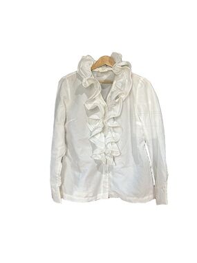 Vintage Smart Fit White Ruffle Collar Blouse Size S